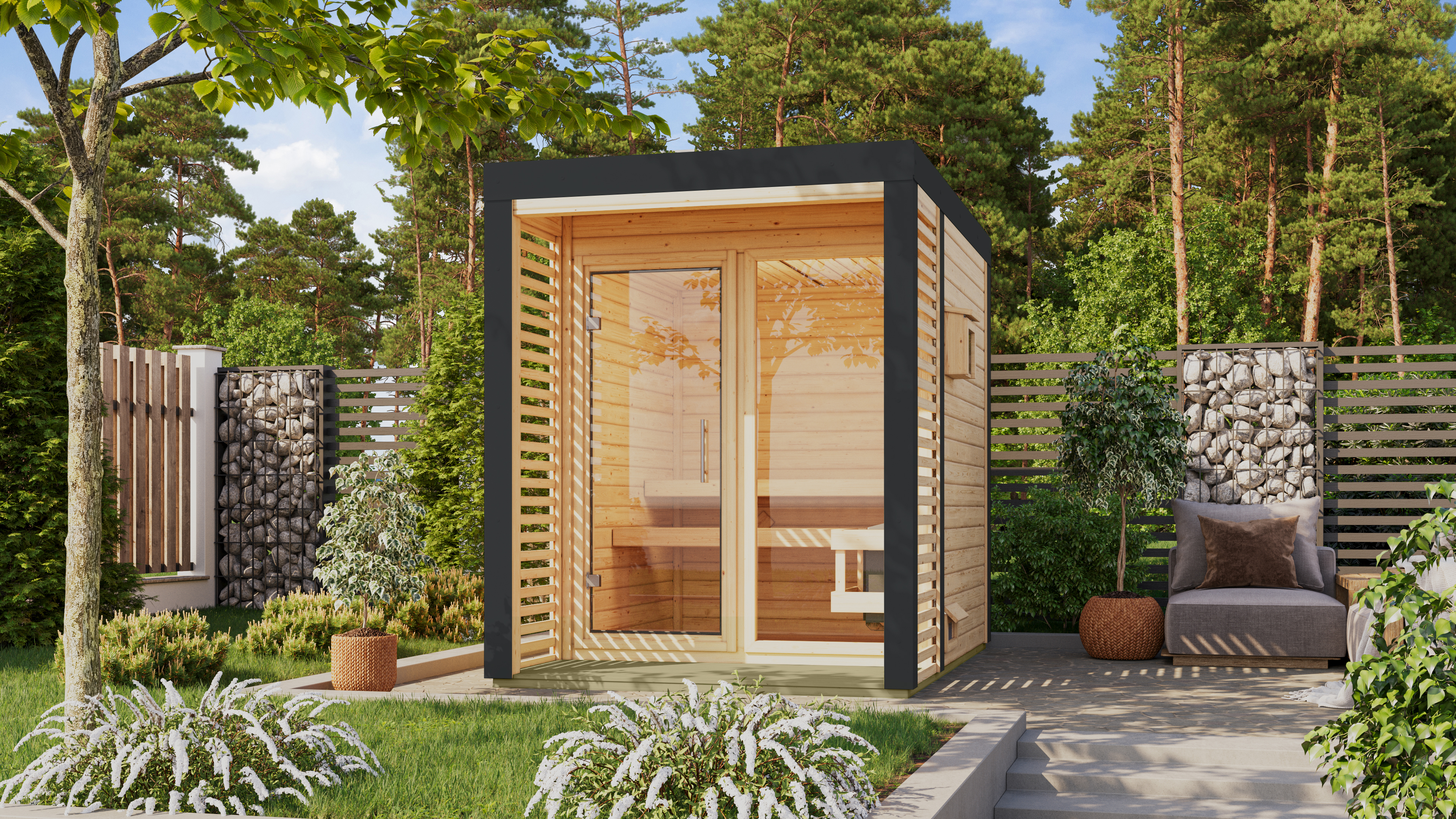 Karibu Saunahaus Ares 1 - Hybridhaus mit Metallrahmen - 38 mm inkl. gratis Sauna-Zubehörset im Wert von 234,94 €