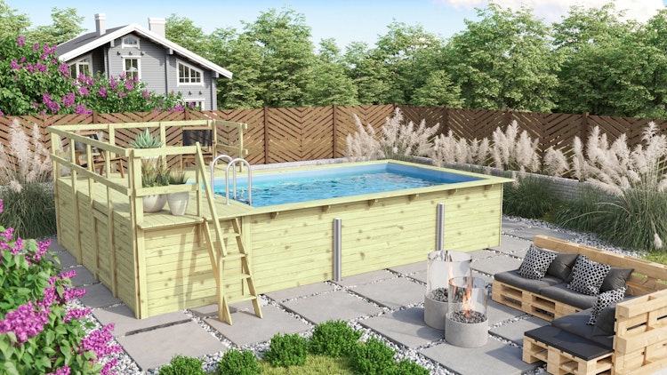 Karibu Rechteck Pool Gr. 3 - 350 x 530 cm - kesseldruckimprägniert