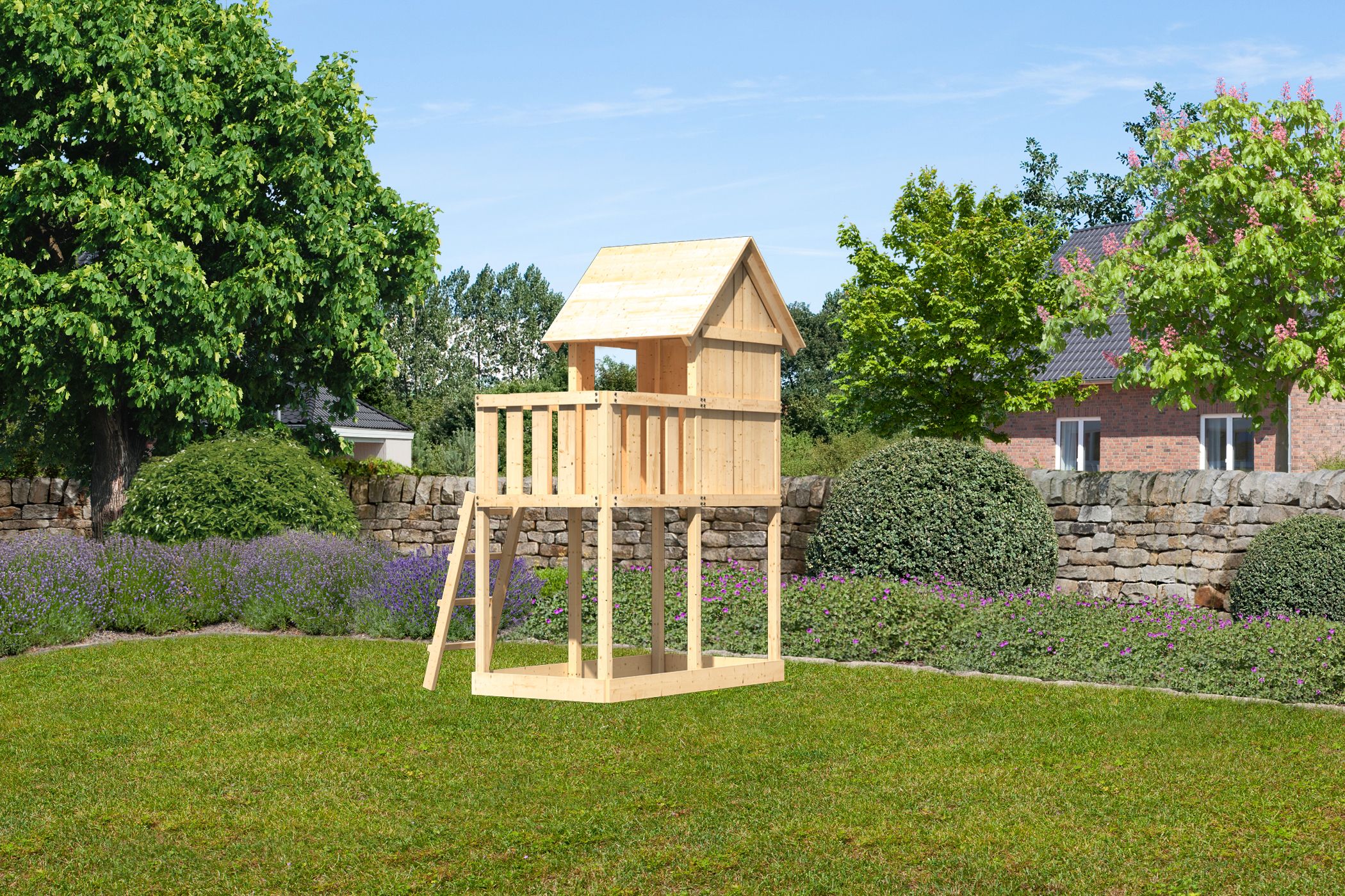Akubi Kinderspielturm Frieda mit Anbau inkl. gratis Akubi Farbsystem