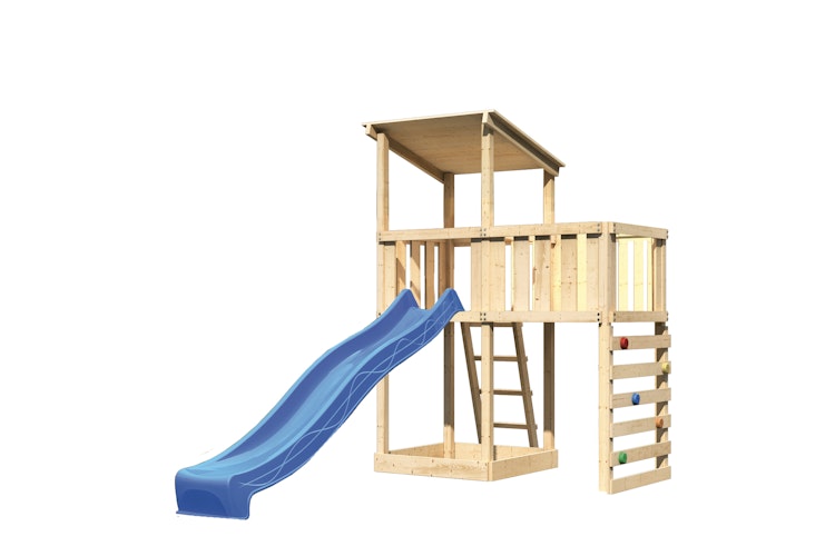 Akubi Kinderspielturm Anna mit Pultdach inkl. Anbauplattform, Wellenrutsche und Kletterwand