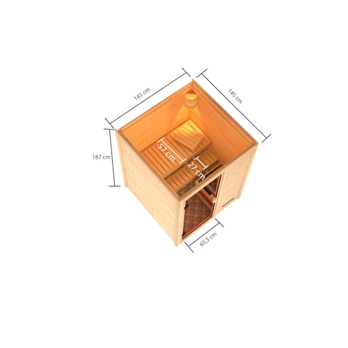 Karibu Woodfeeling Sauna Sandra - 38 mm Massivholz Aktionssauna inkl. gratis Saunaofen im Wert von 599,99 €