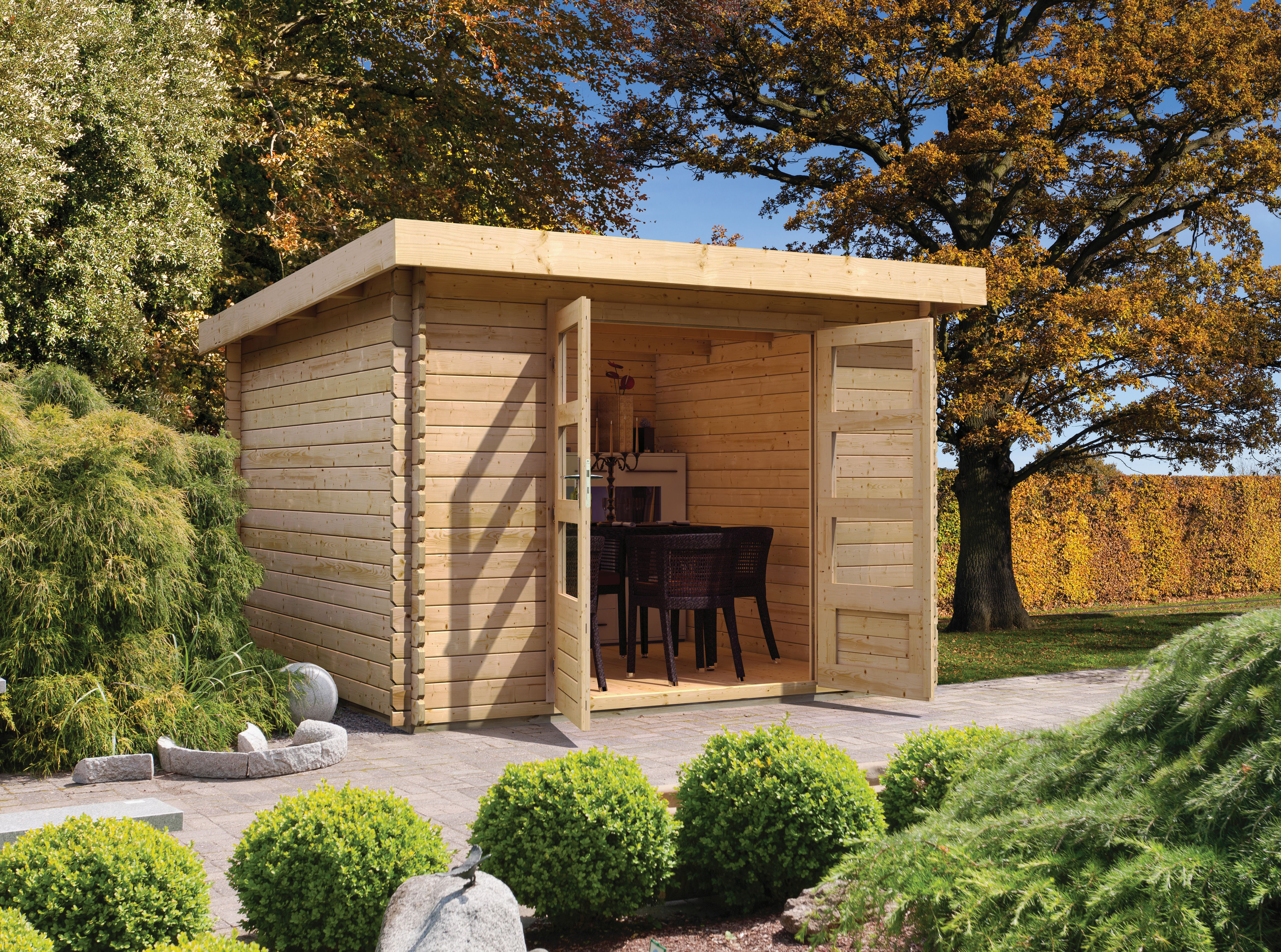 Karibu Woodfeeling Gartenhaus Bastrup 3 naturbelassen - 28 mm
