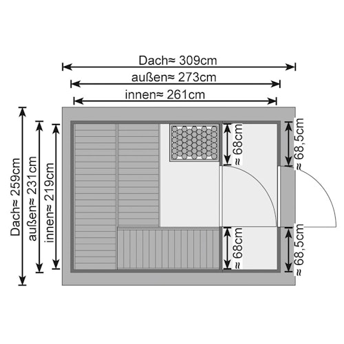 Karibu Bosse 1 - 38 mm Gartensauna mit Vorraum und Satteldach inkl. gratis Saunaofen im Wert von 599,99 €
