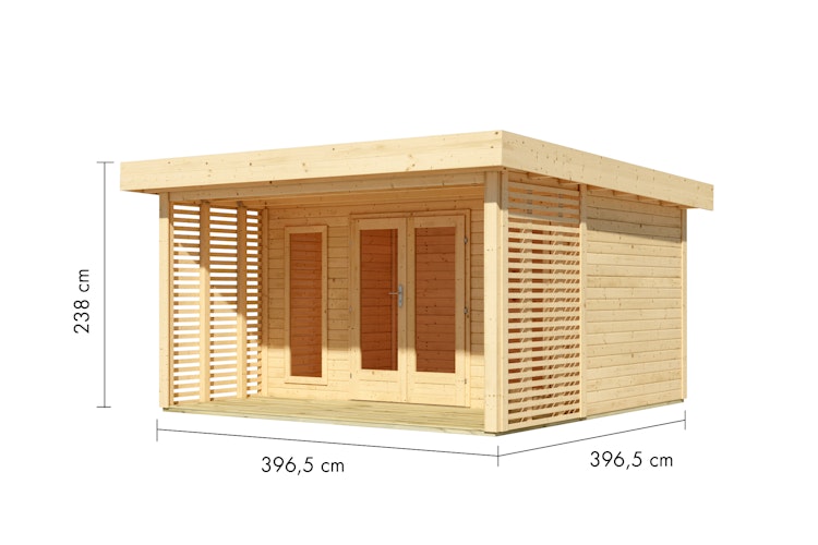 Karibu Gartenhaus Chalet mit Terrasse - 38 mm inkl. Dachbegrünungsmaterial - Aktionsangebot