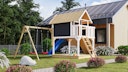 Akubi Stelzenhaus Fidel mit Satteldach inkl. Wellenrutsche und Doppelschaukelanbau