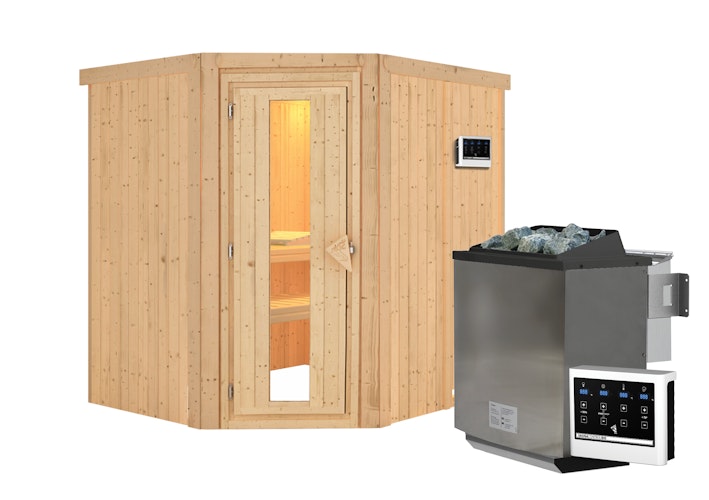 Karibu Sauna Siirin mit Eckeinstieg 68 mm inkl. gratis Saunaofen im Wert von 599,99 €