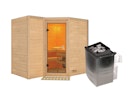 Vorschaubild Karibu Sauna Sahib 2-Massivholzsauna 38 mm -Eckeinstieg - Exklusivoptik inkl. gratis Saunaofen im Wert von 599,99 €