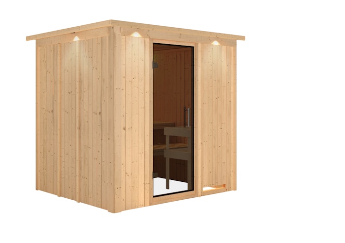 Karibu Sauna Sodin mit Fronteinstieg 68 mm inkl. gratis Saunaofen im Wert von 599,99 €