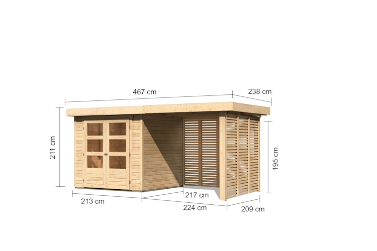 Karibu Woodfeeling Gartenhaus Askola 2/3/3,5/4/5 m. 240 cm Schleppdach/Seiten- und Rückwand in Lamellenoptik