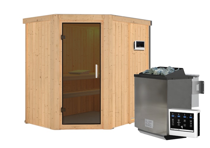 Karibu Sauna Carin mit Eckeinstieg 68 mm inkl. gratis Saunaofen im Wert von 599,99 €
