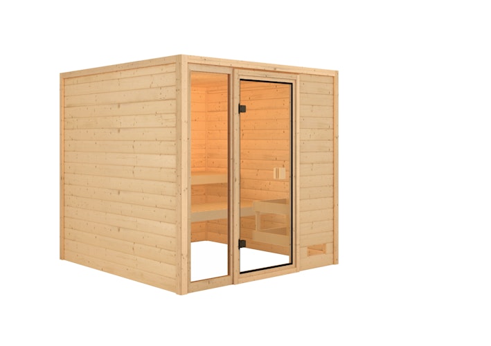 Karibu Woodfeeling Sauna Jutta - 38 mm Massivholz Aktionssauna inkl. gratis Saunaofen im Wert von 599,99 €