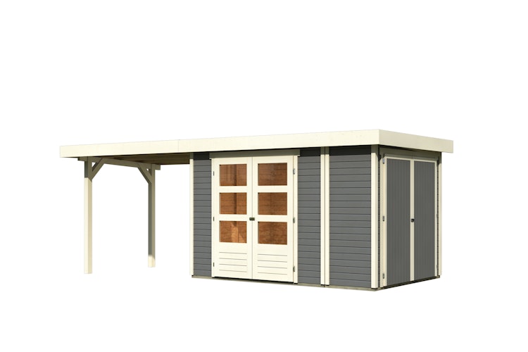 Karibu Woodfeeling Gartenhaus Retola 2/3/4/5/6 inkl. Anbauschrank u. 280 cm Schleppdach
