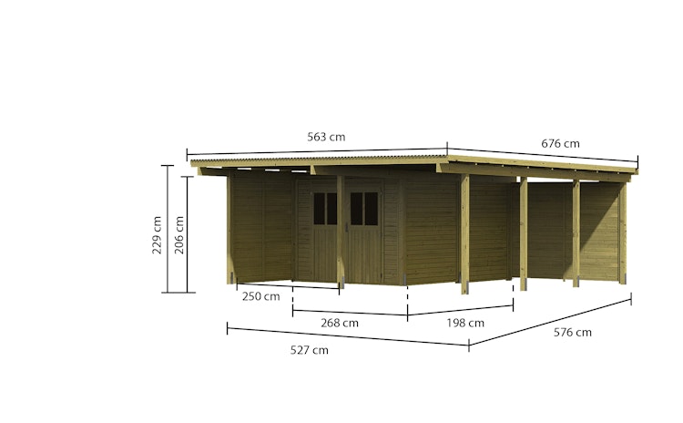Karibu Doppelcarport Eco 2 mit integriertem Abstellraum mittel - kesseldruckimprägniert