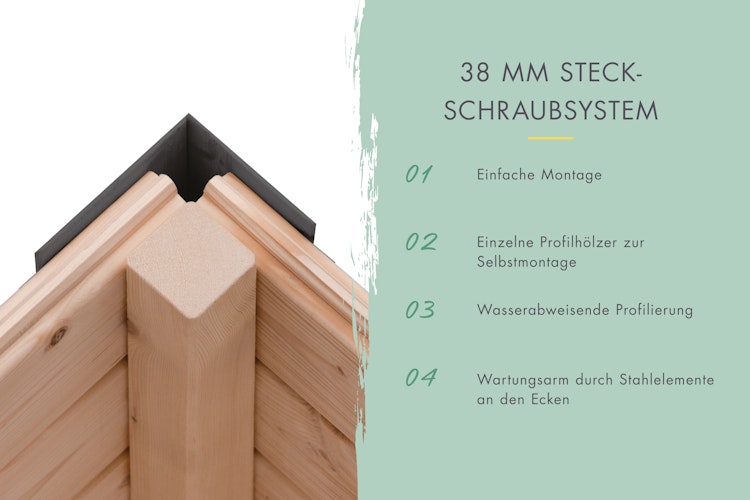 Karibu Design Gartenhaus Saturn A/B mit Aluminium Schiebetüre & Blechpaket - 38 mm