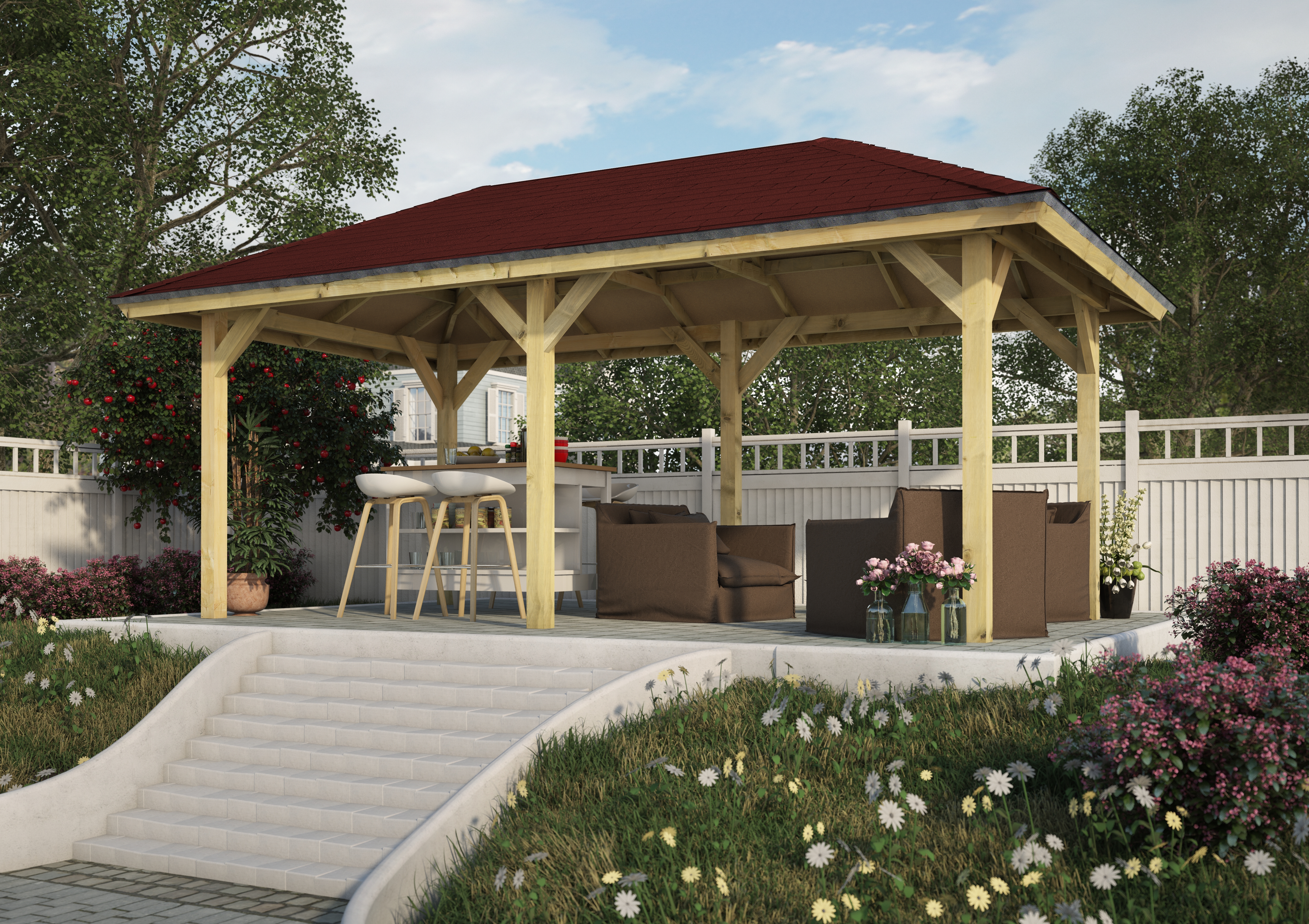 Karibu 4-Eck Pavillon Bergen 1 kesseldruckimprägniert