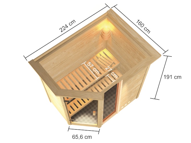 Karibu Woodfeeling Sauna Jada - 38 mm Massivholz Aktionssauna inkl. gratis Saunaofen im Wert von 599,99 €