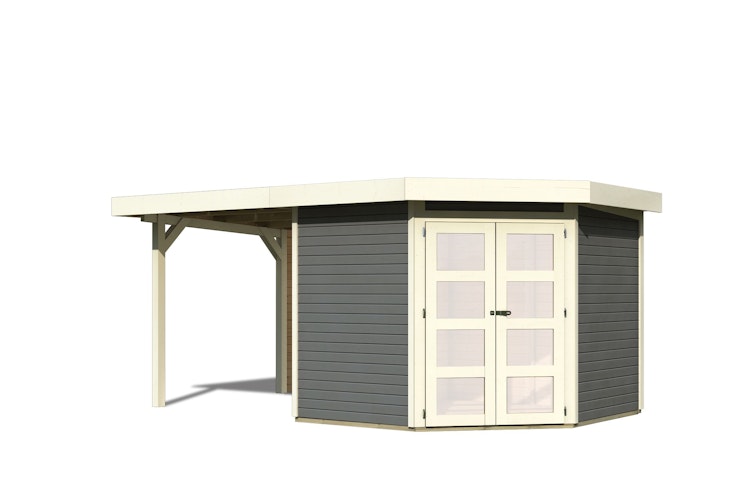 Karibu Gartenhaus Goldendorf 3/5 mit 240 cm Schleppdach + Rückwand - 19 mm