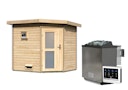 Vorschaubild Karibu Gartensauna Pultdach Saunahaus Mikka mit Eckeinstieg naturbelassen inkl. gratis Saunaofen im Wert von 599,99 €