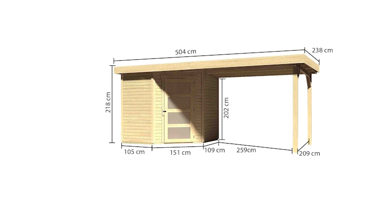 Karibu Woodfeeling Gartenhaus Schwandorf 3/5 inkl. 275 cm Schleppdach mit Rückwand - 19 mm