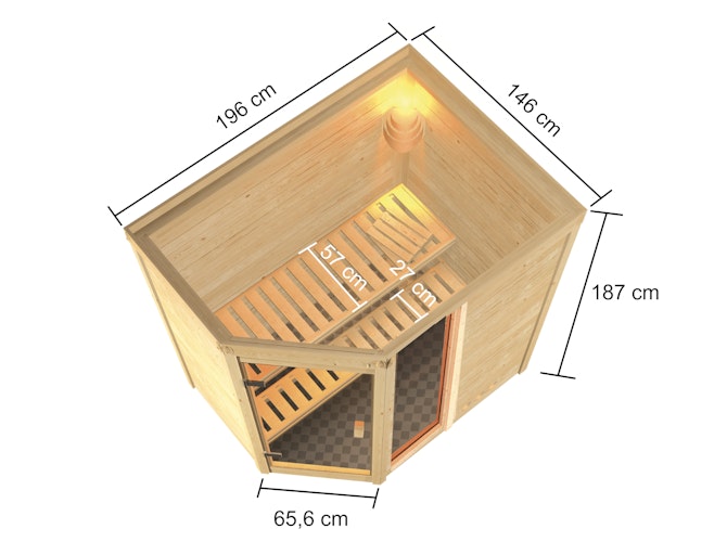 Karibu Woodfeeling Sauna Jada - 38 mm Massivholz Aktionssauna inkl. gratis Saunaofen im Wert von 599,99 €