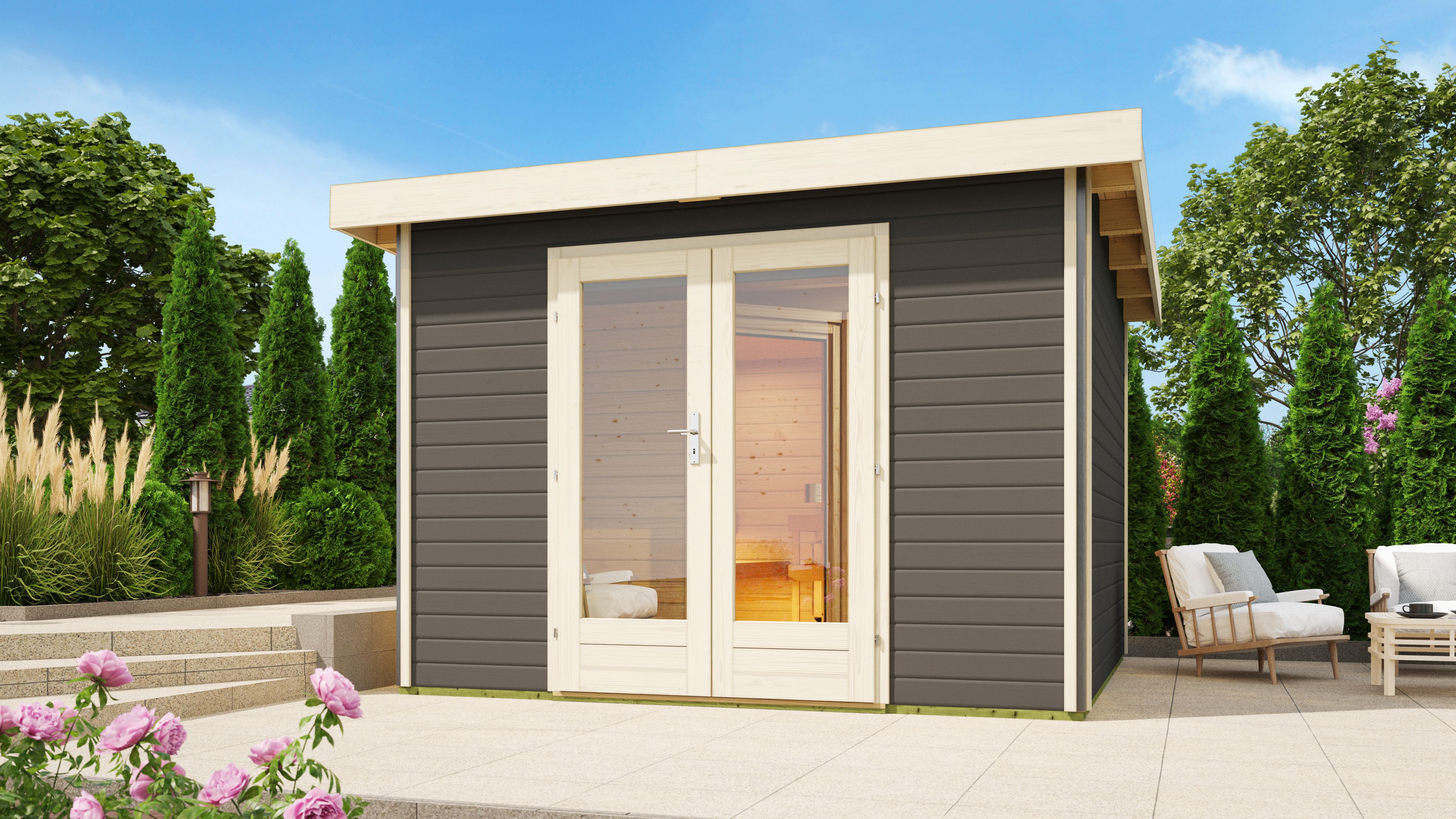 Karibu Saunahaus Mainburg 1 mit Vorraum - 38 mm