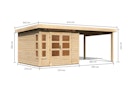 Karibu Premium Gartenhaus Kastorf 6/7 mit Fensterecke - inkl. 320 cm Anbaudach - 28 mm
