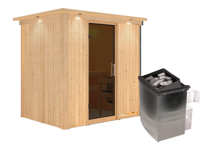 Karibu Sauna Bodin mit Fronteinstieg 68 mm inkl. gratis Saunaofen im Wert von 599,99 €