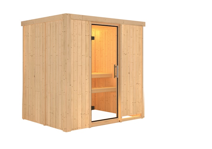 Karibu Sauna Bodin mit Fronteinstieg 68 mm inkl. gratis Saunaofen im Wert von 599,99 €
