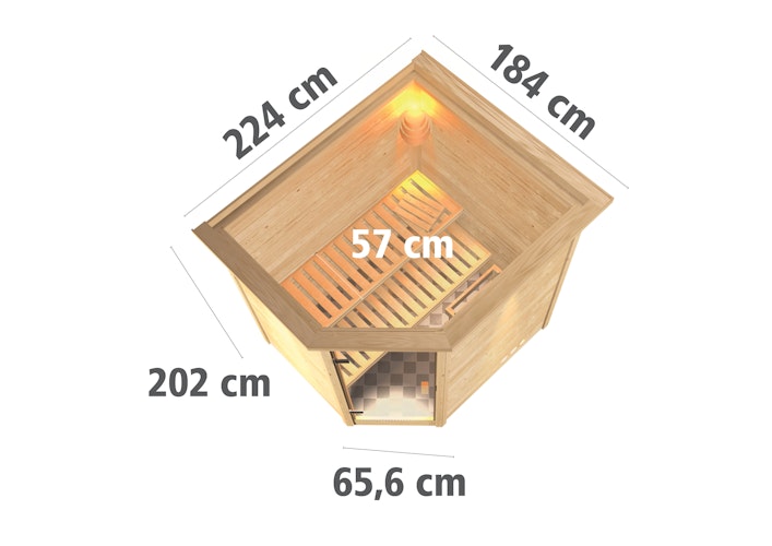 Karibu Woodfeeling Sauna Mia - 38 mm Massivholz Aktionssauna inkl. gratis Saunaofen im Wert von 599,99 €