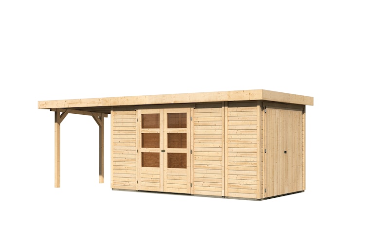 Karibu Woodfeeling Gartenhaus Retola 2/3/4/5/6 inkl. Anbauschrank u. 240 cm Schleppdach