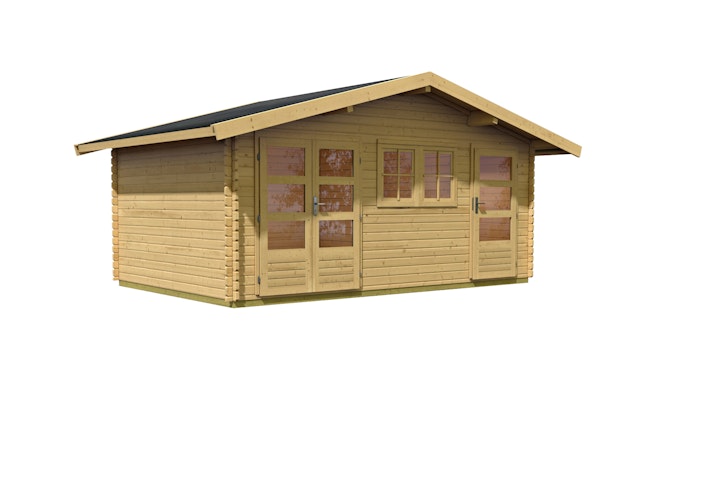 Karibu Woodfeeling Blockbohlenhaus Mittelwandhaus Lagor 1/2- 38 mm