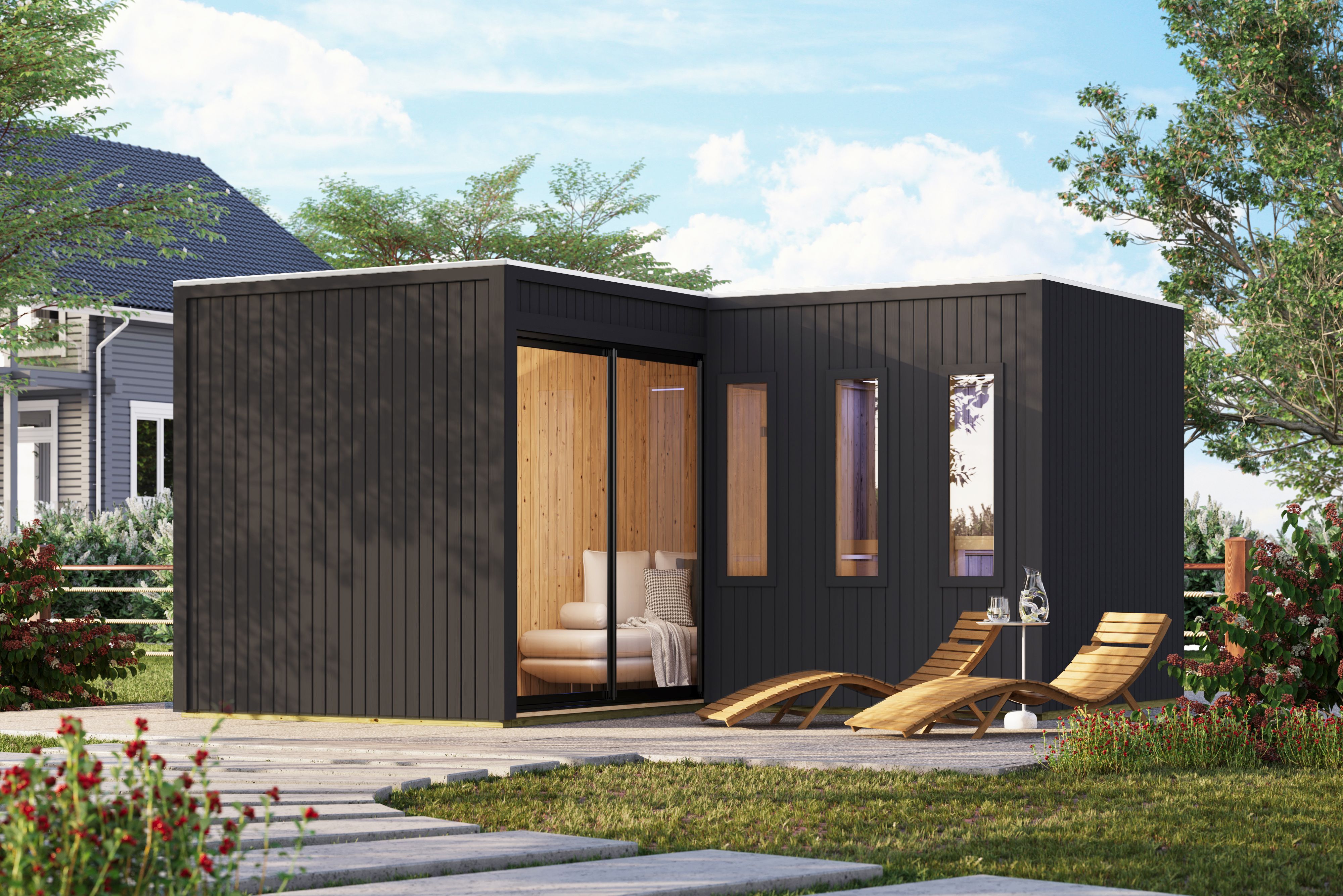 Karibu Design Saunahaus Paradise - 73 mm inkl. gratis Zubehörpaket im Wert von 126,96€