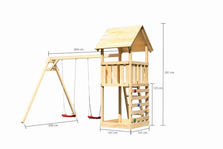 Akubi Kinderspielturm Lotti inkl. Doppelschaukel und Kletterwand