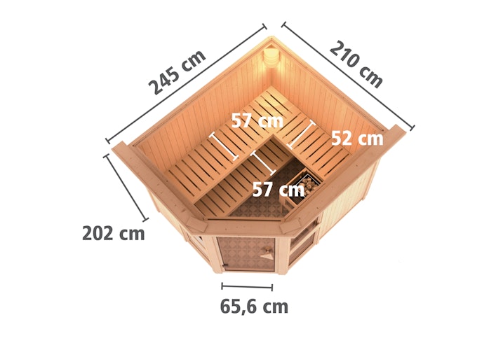 Karibu Amelia 3 - Sauna mit Eckeinstieg 68 mm inkl. gratis Saunaofen im Wert von 599,99 €