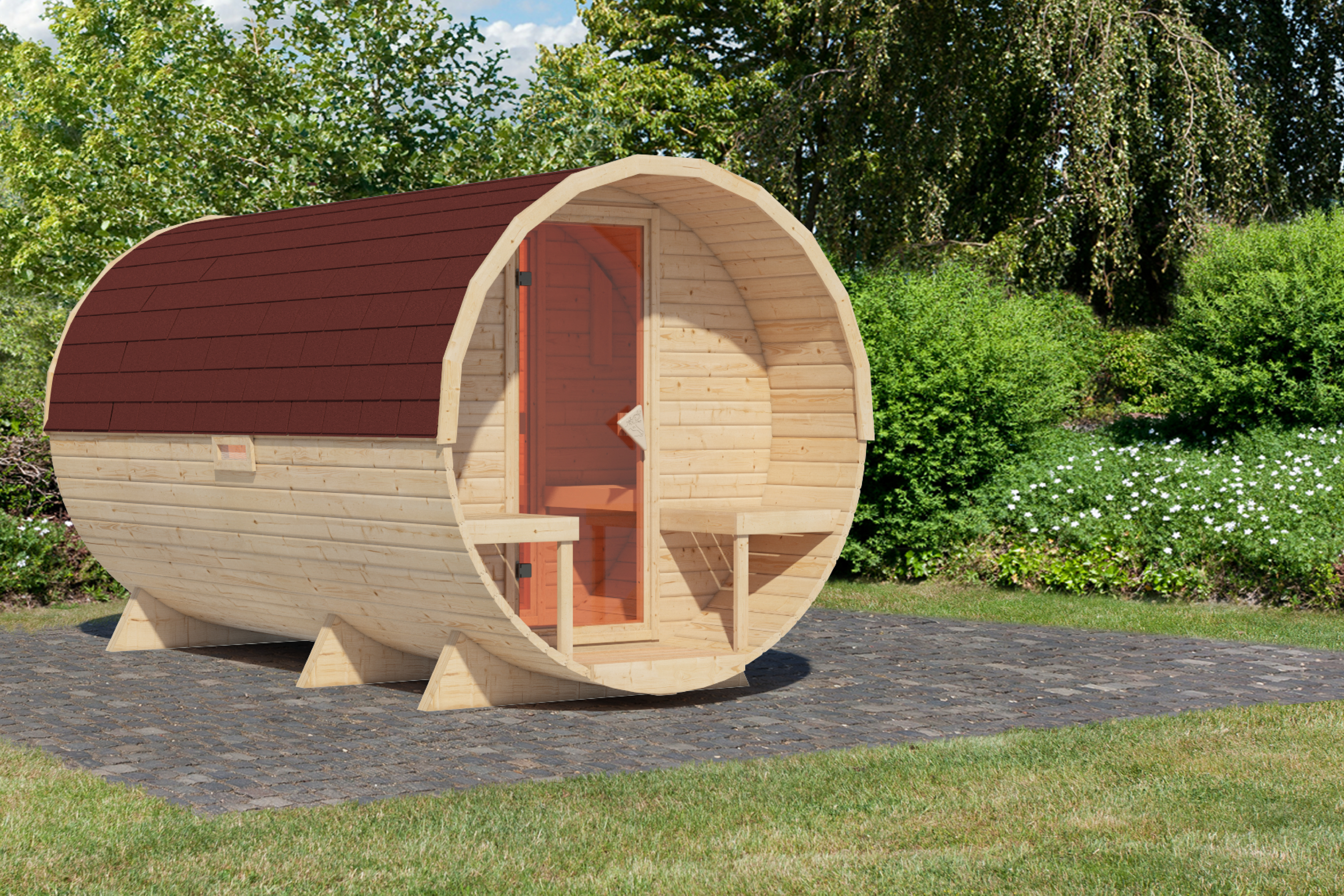 Karibu Saunahaus Fasssauna 3 - 38 mm Sparset inkl. Schindeln