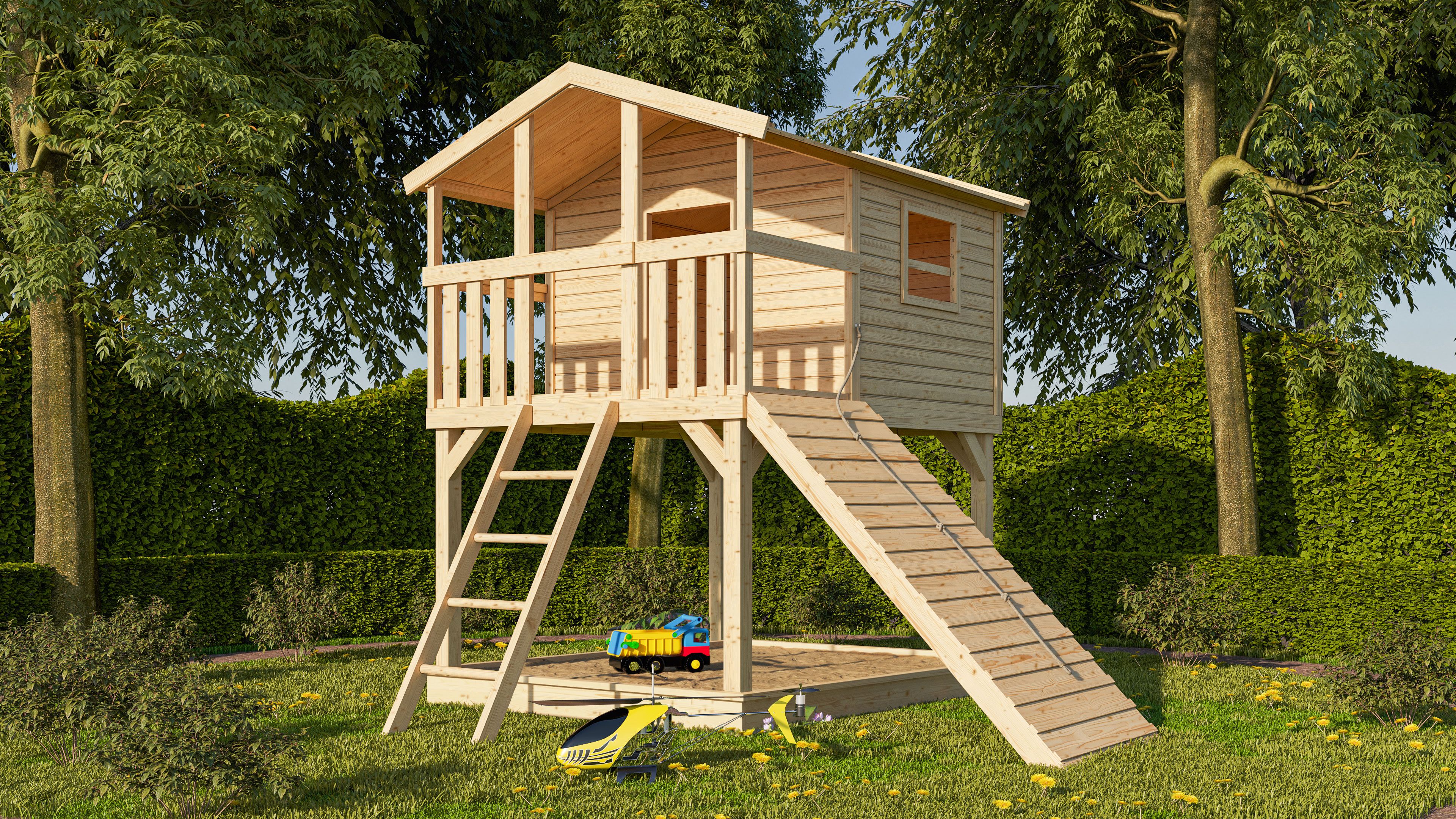 Akubi Stelzenhaus Benjamin mit Holzrampe