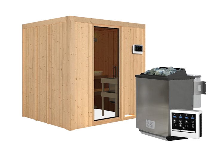 Karibu Sauna Sodin mit Fronteinstieg 68 mm inkl. gratis Saunaofen im Wert von 599,99 €