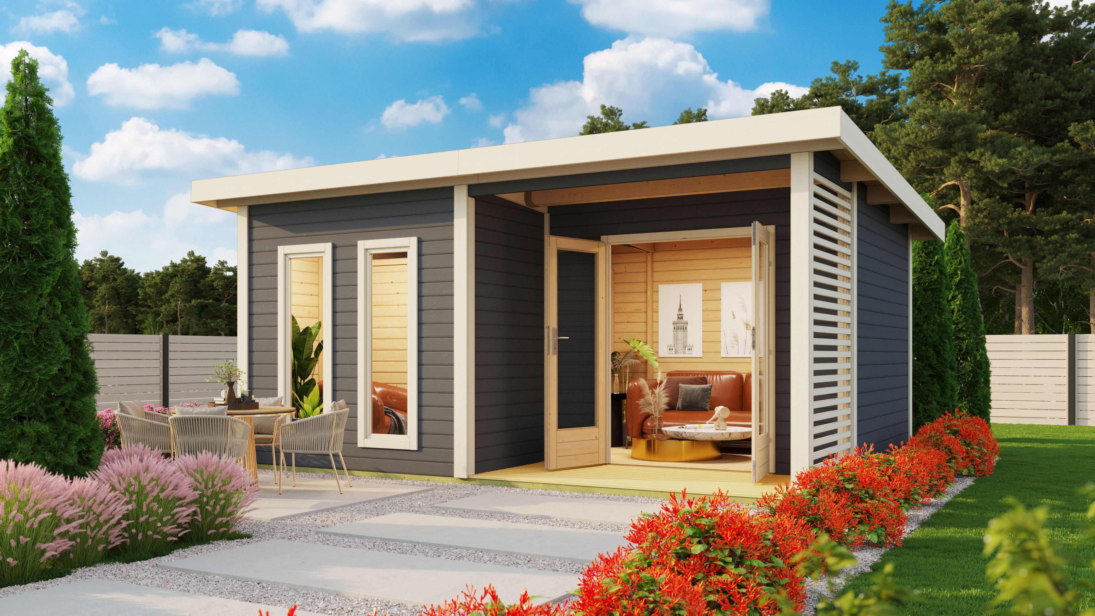 Karibu Saunahaus Mainburg 5 mit Vorraum - 38 mm inkl. 9-teiligem Gratis-Zubehörpaket im Wert von 137,95 €