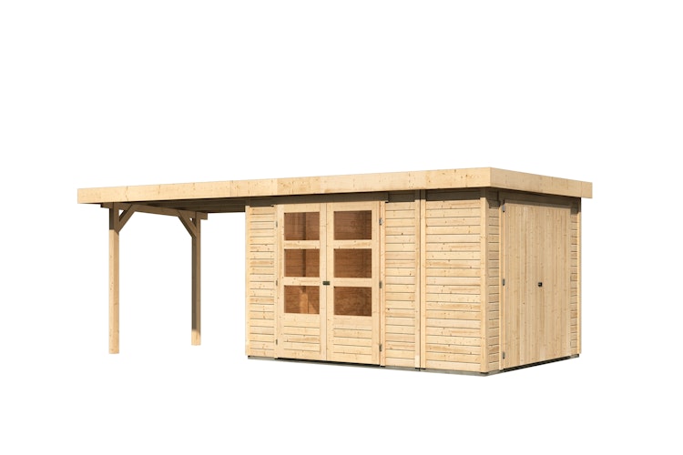 Karibu Woodfeeling Gartenhaus Retola 2/3/4/5/6 inkl. Anbauschrank u. 280 cm Schleppdach