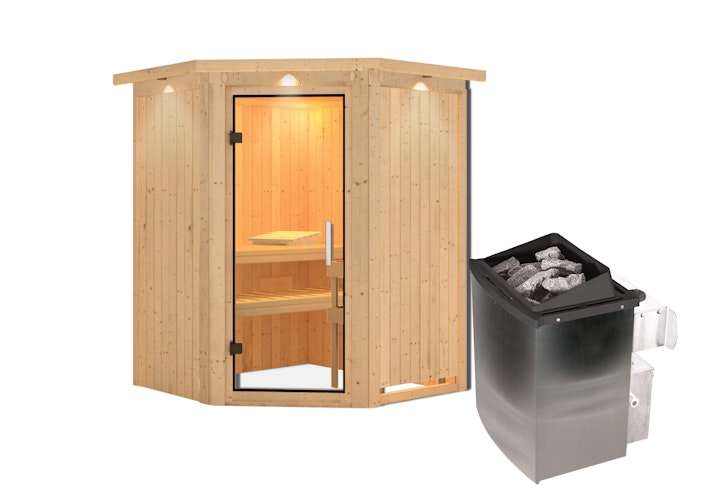 Karibu Sauna Larin mit Eckeinstieg 68 mm
