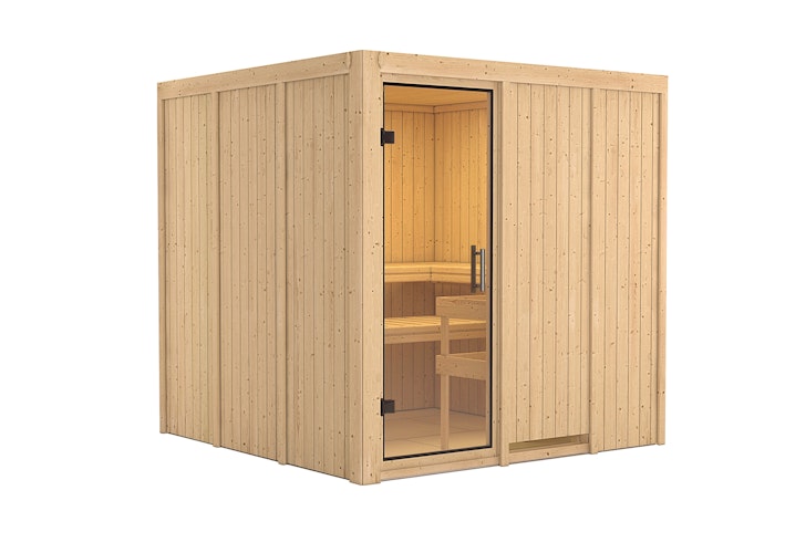 Karibu Sauna Rodin mit Fronteinstieg 68 mm inkl. gratis Saunaofen im Wert von 599,99 €