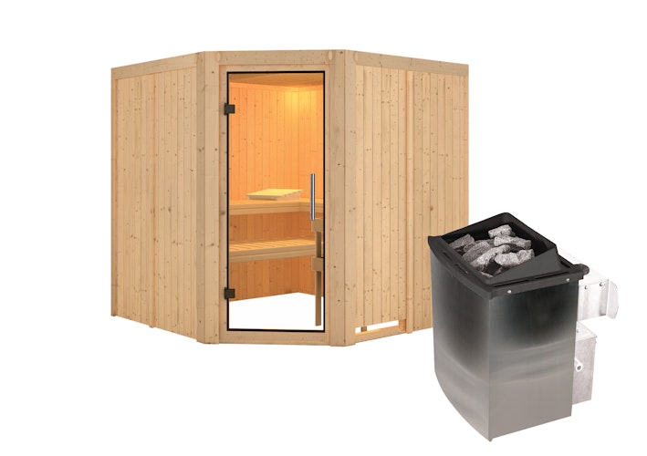 Karibu Sauna Jarin mit Eckeinstieg 68 mm Karibu Sauna Jarin mit Eckeinstieg 68 mm