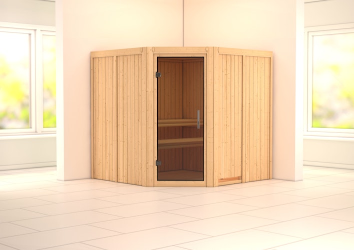 Karibu Sauna Jarin mit Eckeinstieg 68 mm inkl. gratis Saunaofen im Wert von 599,99 €