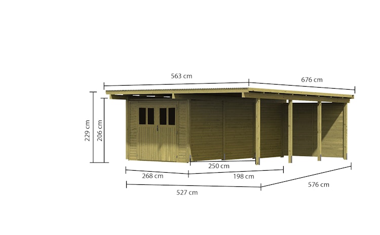 Karibu Doppelcarport Eco 2 mit integriertem Abstellraum groß - kesseldruckimprägniert
