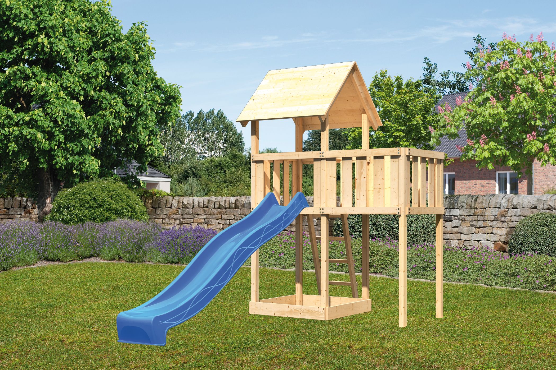Akubi Kinderspielturm Lotti inkl. Anbauplattform und Rutsche inkl. gratis Akubi Farbsystem