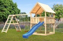 Akubi Kinderspielturm Luis inkl. Wellenrutsche und Doppelschaukelanbau mit Klettergerüst (Set C)