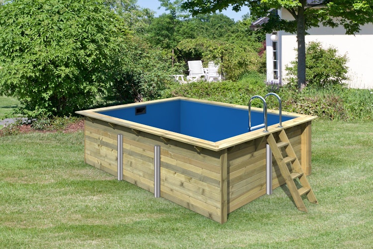 Karibu Rechteck Pool Gr. 2 - 350 x 440 cm - kesseldruckimprägniert Sparset mit Filteranlage 