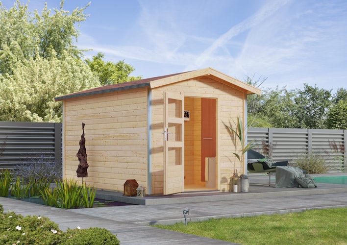 Karibu Bosse 1 - 38 mm Gartensauna mit Vorraum und Satteldach inkl. gratis Saunaofen im Wert von 599,99 €