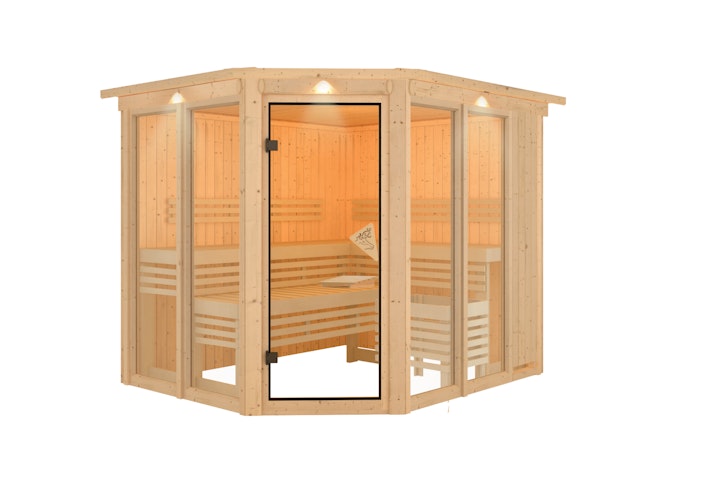 Karibu Sauna Ainur 3 Superior mit Eckeinstieg 68 mm inkl. gratis Saunaofen im Wert von 599,99 €