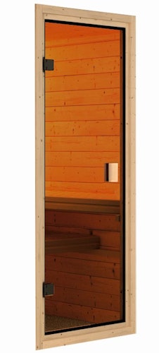 Karibu Saunahaus Skrollan 3 mit Vorraum naturbelassen (Rechteckfenster)